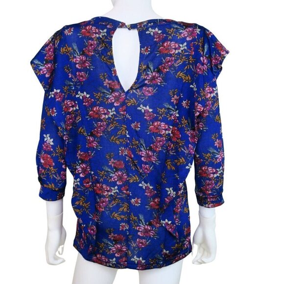 Free People Dock Street Ruffle Blouse Blue Floral Top Women's Medium - Picture 3 of 4